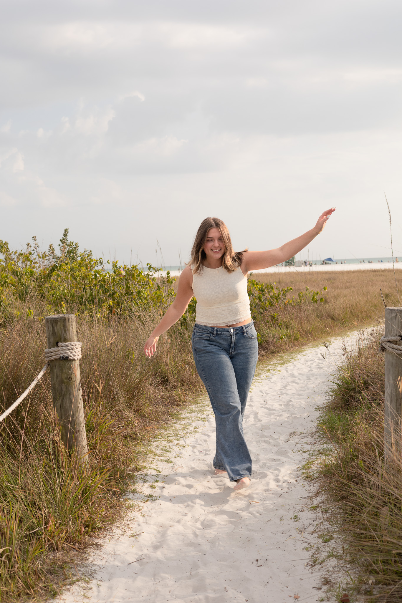 Golden hour smile in a sunlit Florida field